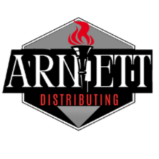 Logo of Arnfelt Distributing with a red flame symbol on a white background